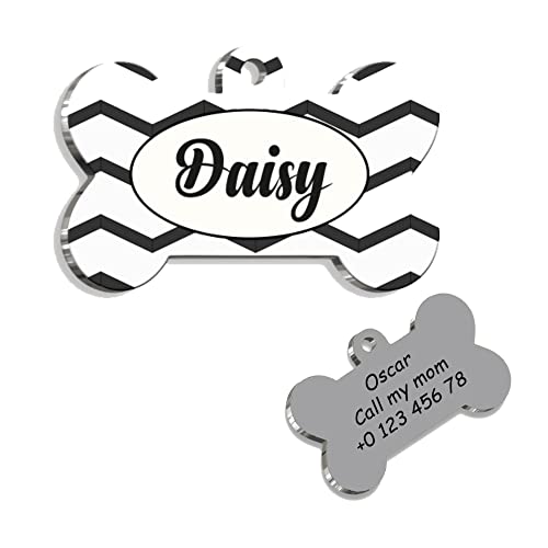 Bone Black White Personalized Dog Tag - Custom Name Tag - ID Tag for Dog & Cat - Customized Pet Tags - Dog Name Tag - Cat Name Tag - Engraved Dog Tag - TS1…