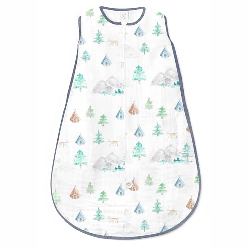 Image of SwaddleDesigns Baby Sleep Sack 6-12 Months, Cotton Muslin Wearable Blanket with 2-Way Zipper, Non-Weighted Sleeping Sack for Safer Sleep, Watercolor Mountains & Trees, Medium