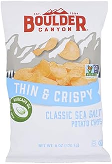Boulder Canyon Thin & Crispy Classic Sea Salt Potato Chips, 6 OZ (Pack of 12)