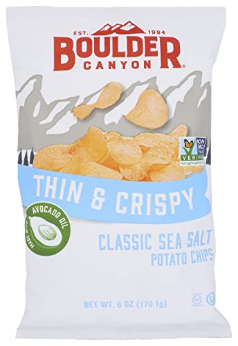 Boulder Canyon Thin & Crispy Classic Sea Salt Potato Chips, 6 OZ (Pack of 12)