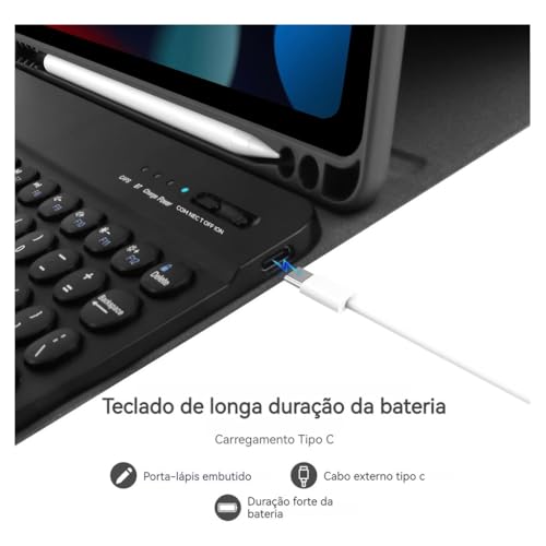 Adequado para capa de tablet Samsung Tab A8 (10,5 polegadas), teclado redondo inteligente removível