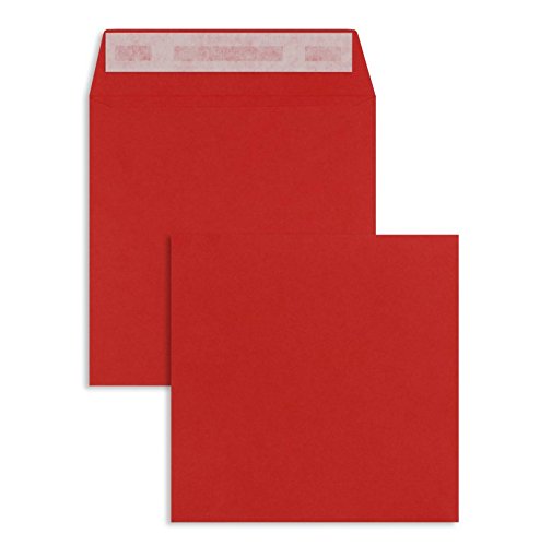 Blanke Briefhüllen, Farbige Briefumschläge, 100 Stück, Haftklebung mit Abziehstreifen, Ohne Fenster, Gerade Klappe, 160 x 160 mm, 120 g/qm Offset, Rot (Intensivrot)