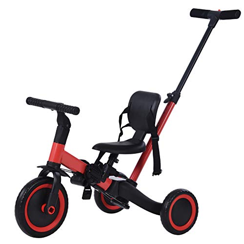 三輪車 折りたたみ 一台四役 折り畳み 子供用三輪車 3輪 キッズ 幼児 自転車 バイク ペダル付きコントロールバー付き 乗用玩具 手押し棒 軽量 誕生日 クリスマスプレゼント クリスマスギフト クリスマス(レッド)