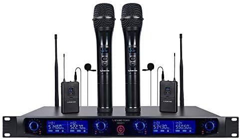 Sound Town 4 Channels Professional UHF Wireless Microphone System with Rack Mountable Metal Receiver, 2 Handheld Mics, 2 Lavalier Mics and 2 Bodypack Transmitters, for Church, School and Karaoke