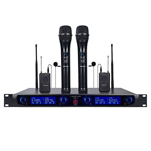 Sound Town 4 Channels Professional Uhf Wireless Microphone System With Rack Mountable Metal Receiver, 2 Handheld Mics, 2 Lavalier Mics And 2 Bodypack Transmitters, For Church, School And Karaoke #TOP4