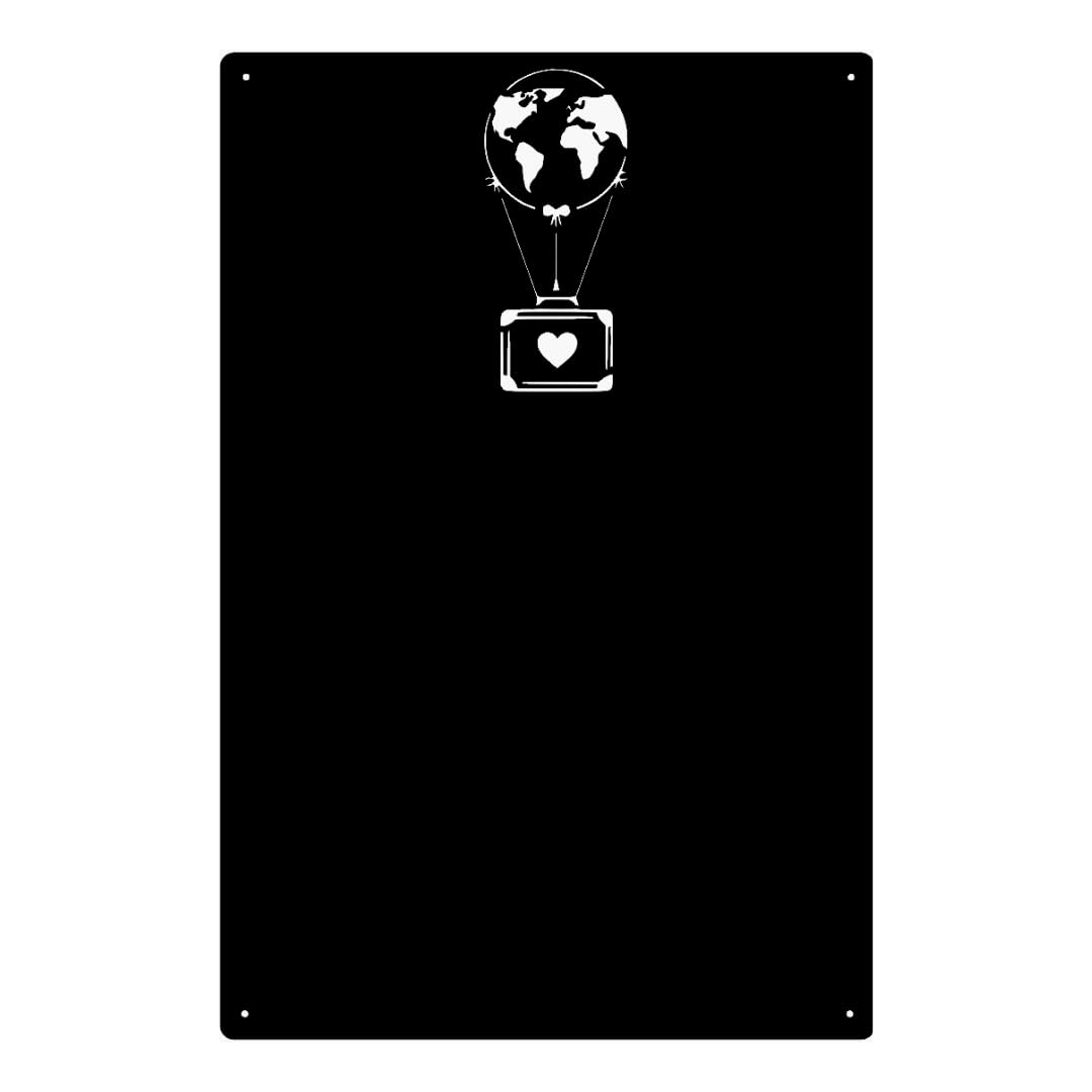 Magnettafel für Erinnerungen Koffer Schwarz 74x49 cm | Magnetisches Stahlboard für Magnete, Fotos und Notizen, Beschreibbar, Montageset inklusive