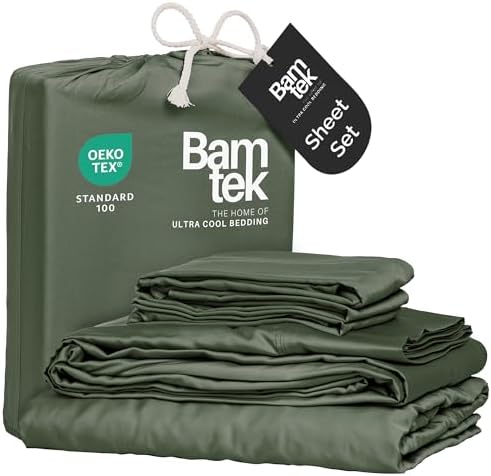 100% Viscose from Bamboo Sheets Queen Size, Super Soft Bedding Set, 4PC Cooling Sheets for Hot Sleepers, Vegan Silk Moisture Wicking, Organically Grown Bedsheet, Moss - 60" x 80" - Thumbnail 3