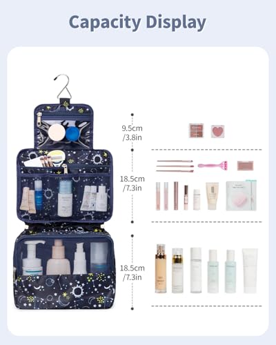Image of Hanging Travel Toiletry Bag Cosmetic Make up Organizer for Women and Girls Waterproof (Blue Galaxy (upgrade))