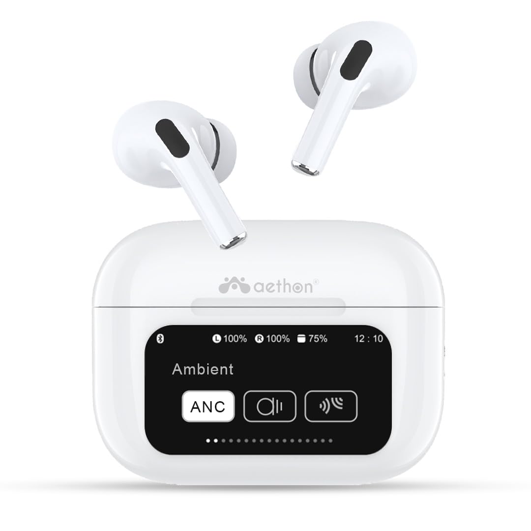 Aethon Newly Launched VisionBuds TWS Bluetooth 5.4 Earbuds, On-Case Touch Screen Display, 32dB ANC+ENC, Quad Mic Clear Calling, 13mm Drivers, Find My Earbuds, Type-C Fast Charging, Equalizer, White (B0DDDJXZ5P) Amazon Price History, Amazon Price Tracker