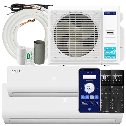 Image of DELLA 35K BTU Dual Zone Mini Split AC (9K+24K), 19 SEER2, 16ft Kits | Heating /Cooling, Ductless Inverter HVAC, Alexa /WiFi, 208-230V, Pre-Charged Outdoor Unit, Wall Mounted, AHRI Certified