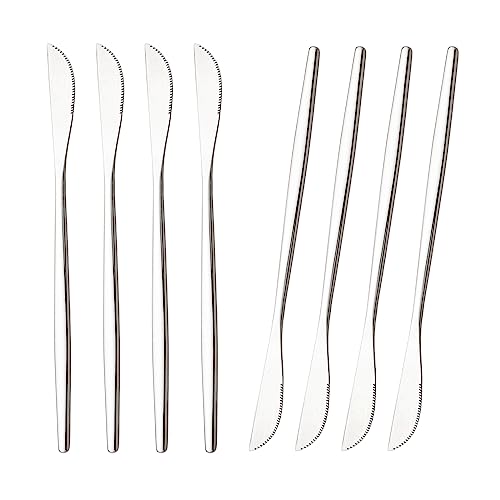 snplowum 8-Piece 304 Stainless Steel Gold Dinner Knife, 8.85 Inch Knife Set For Steak Dessert Butter Knife, Matching all tableware, Mirror Silver