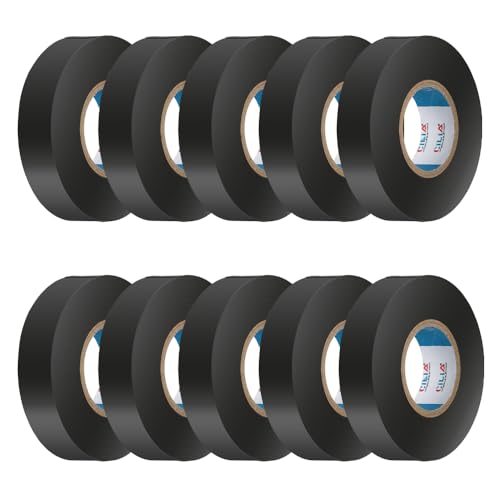 CILIA Pack 10 Cinta Aislante Electricista PVC 19mm x 25m - Adhesivo Profesional Autoextinguible - Certificado IEC 60454-600V - Para Reparaciones Eléctricas - Negro