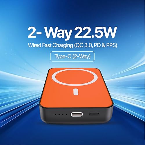 Image of Nextech MagSafe Power Bank 10000mAh, 15W Magnetic Wireless Charging, 22.5W PD Fast Charging Type C, Slim Portable Wireless Power Bank for iPhone & Android, LED Indicator, Orange Black