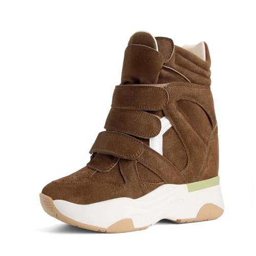 Image of ZJGZF Wedge Sneakers for Women Platform Round Toe Suede Leather High Heel Tennis Casual Triple Strappy Band Fashion Dressy Comfy Campus Trendy Shoes