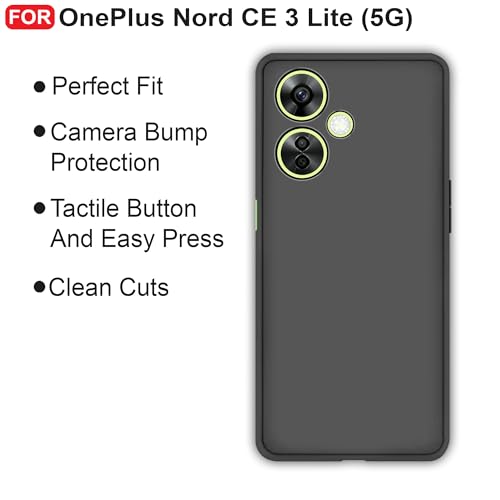 Image of CEDO Back Cover for OnePlus Nord CE 3 Lite (5G) | Camera Bump Protection & Inner Velvet Fabric Lining | Ultra Slim Matte Soft Rubberised Case Cover (Black)