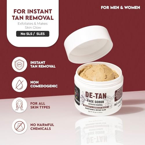 Image of Combo De-Tan Face Cream SPF 25 PA++ & Activated Charcoal Face Scrub | Tan Removal, Skin Brightening & Exfoliating Skincare for Women & Men | Pack of 2
