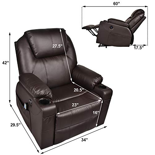 MAGIC UNION Power Lift Electric Recliner Chair PU Leather for Elderly Sleeper Heated Vibration Massage Sofa with Side Pockets USB Charge Port Cup Holder & Massage Remote Control Living Room (Brown)