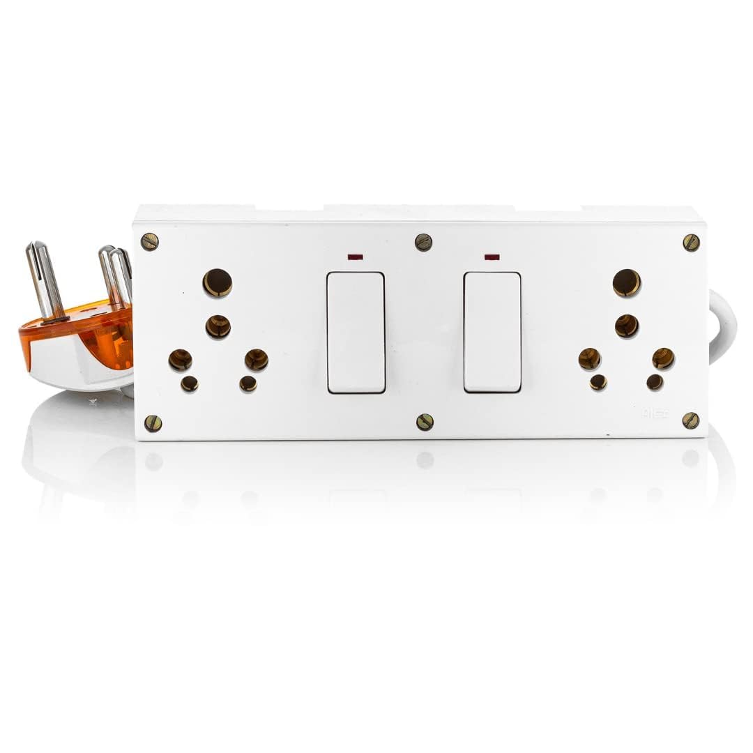HI PLASST 16a Extension Board with 10 Meter Cable 1.5Sq.mm Cable for Heavy appliances with Two- 16amp Socket and Two switches,appliances Like Refrigerator,Microwave,etc Upto 2000watt,230volt