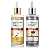 Peel Shot Glow Rice Ampoule Duo, 2 paquetes de arroz blanco + ampolla de arroz negro para exfoliante facial y corporal, suero minimizador de poros, eliminador de puntos negros, para todos los tipos de