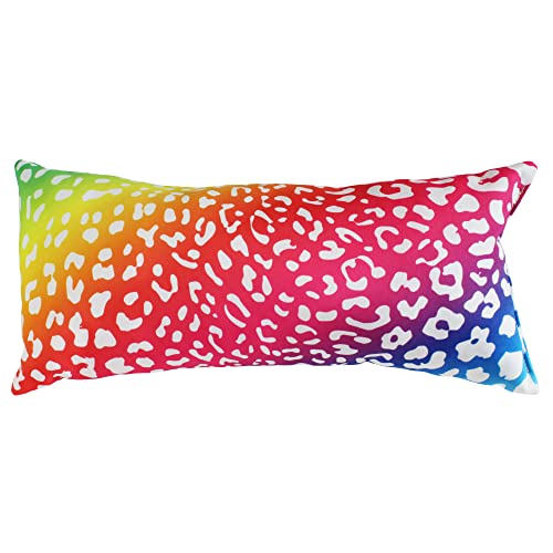 Everything Comfy Leopard Print Decorative Pillow, 16x6 Inch, Rainbow Gradient/White, Made in The USA