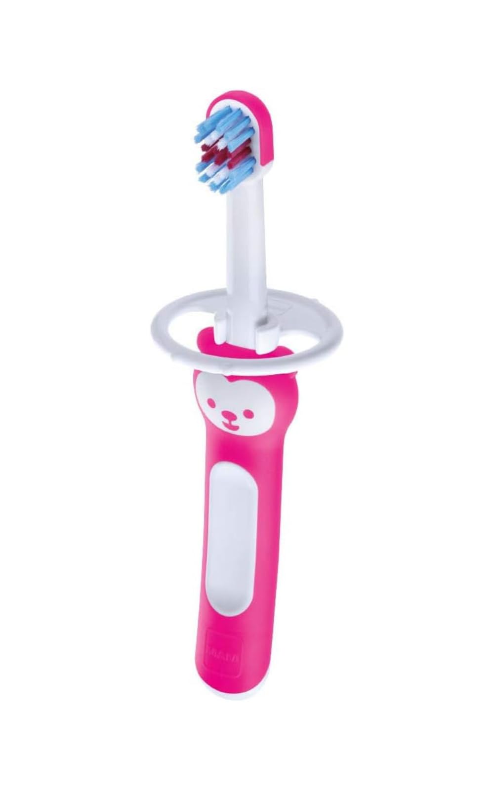MAM Baby'S Brush Spazzolino Denti Neonato, con Anello di Sicurezza, Testina Piccola e Impugnatura Corta Giusta per Denti da Latte, 6+ Mesi, Rosa