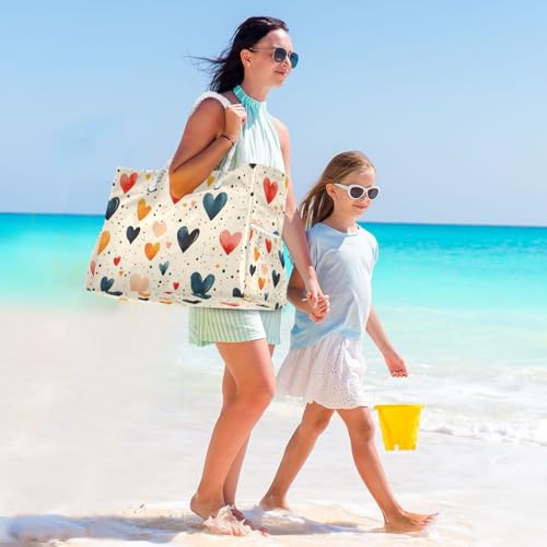 Love Dot Colorful Beach Bag for Women Large Beach Tote Bag Zipper for Swim Gym Travel Daily3