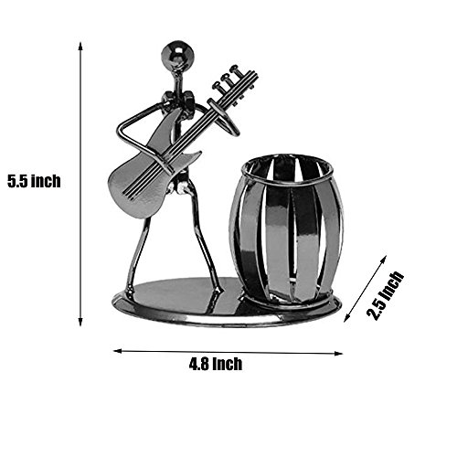 AlleTechPlus Metal Art Crafts Pencil & Pen Holder Display - Decorative Guitar Theme Desktop Supply Organizer