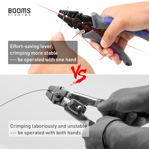 Image of Booms Fishing CP4 Wire Crimping Tool with Cutter, Effort-saving Fishing Crimping Pliers, High Carbon Steel Fishing Plier Wire Rope Leader Crimper Tool, 7 inch Crimpers Swager with 140pcs Sleeves