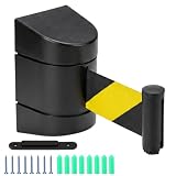 QWORK® Feste wandmontierte einziehbare gürtelbarriere, ABS-gehäuse 3m, schwarzer und gelber absperrgurt mit schrauben