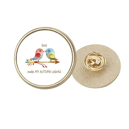 Broche ronde en métal doré Art déco motif oiseaux d\'automne taille M bijou rétro veste