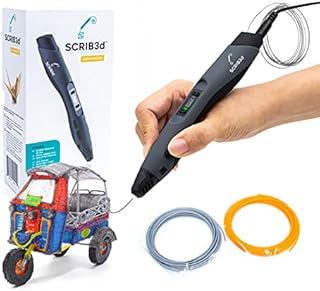SCRIB3D Advanced 3D Printing Pen with Display - Includes Advanced 3D Printing Pen, 2 Starter Colors of PLA Filament Stencil Book + Project Guide, and Charger