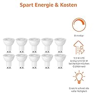 Amazon Basics GU10 LED Lampe, Spot, 5.5W (ersetzt 50W), warmweiß, dimmbar- 10Stück (1er Pack) – Ansicht 4