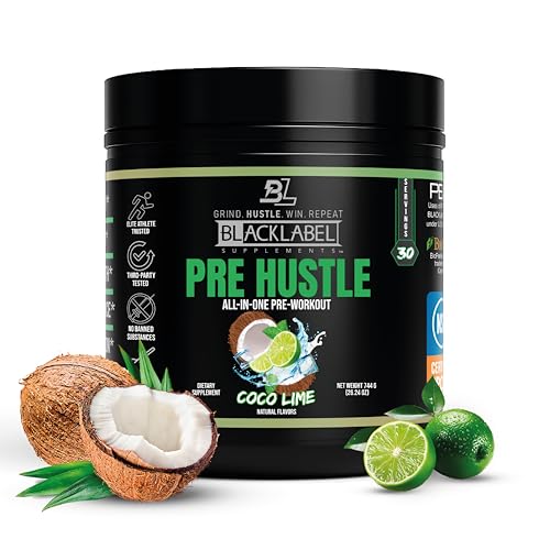 Image of Blacklabel PRE Hustle V3 NSF Certified for Sport Pre-Workout (Coconut Lime) | Energy, Strength & Endurance Support With Creatine & Caffeine, 30 Servings