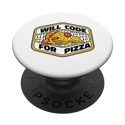 Will Code For Pizza Developer Coder Programmer PopSockets Swappable PopGrip, Black