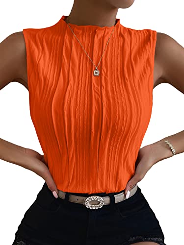 Verdusa Women's Sleeveless Mock Neck Textured Tank Top Burnt Orange S #TOP10