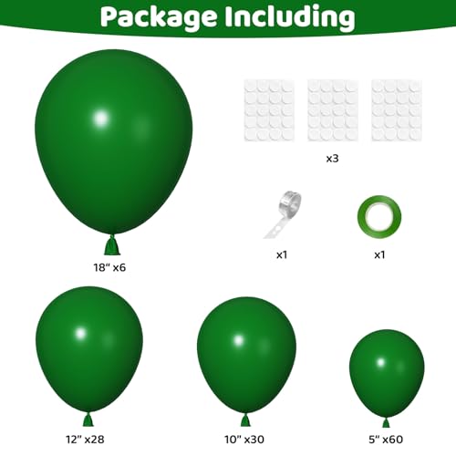 Image of Ouddy Party 129Pcs Dark Green Balloon Arch Garland Kit in 18 12 10 5 Inch | Different Sizes 6Pcs 18 inchHunter Emerald Green Latex Balloons for Birthday Christmas Jungle Safari Wedding Party Decorations