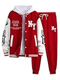 SOLY HUX Men's Tracksuit 2 Piece Outfits Color Block Letter Graphic Long Sleeve Varsity Jacket and Pants Set Red Letter Graphic Small