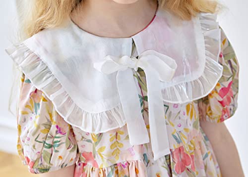 SMILING PINKER Little Girls Floral Dresses Organza Ruffle Peter Pan Collar Puff Sleeves Party Dress with Bowknot3