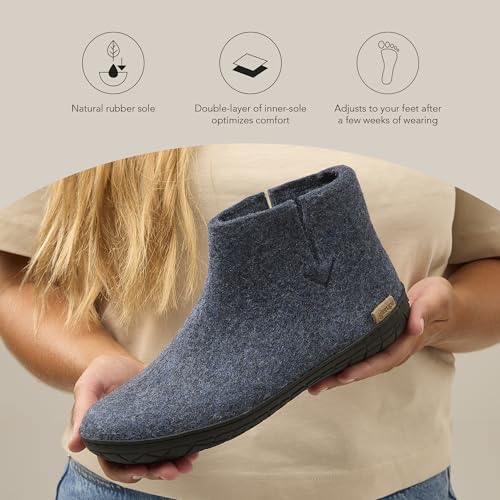 Image of Glerups 100% quality wool mix Boot Slipper with rubber sole - Unisex