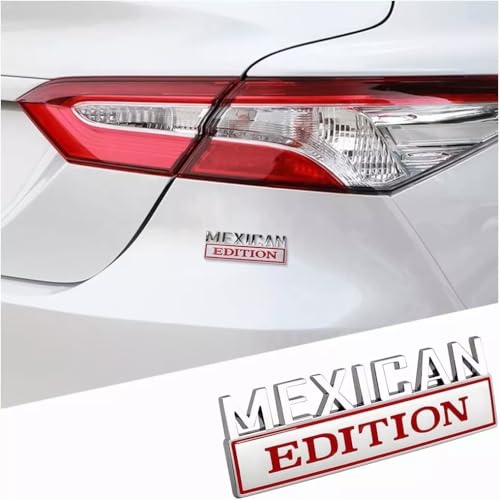 Image of Pair Set Mexican Edition Emblem 3D Badge Decal Car Sticker Adhesive Replacement for Universal Car Truck SUV (Silver Red)