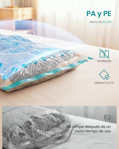 Miniatura 6 de Songmics Bolsas De Vacío Con Bomba Eléctrica Recargable Y Portátil, Bolsas Para Ropa, Sábanas, Armarios Y Viajes, Compactas Y Reutilizables, 9 Piezas, 3m 3l 3j, Transparentes Lvb202w101