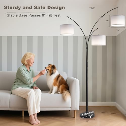 Image of Floor lamp with Remote, 3 Light Arc Floor Lamps for Living Room, 2400LM Tall Standing Floor Lamps with White Shades, 80 inch Large Floor Lamp for Bedroom, Office