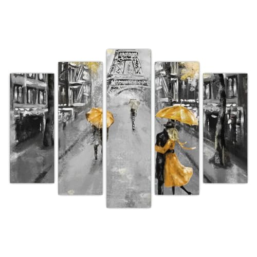 AREDE Set di 5 Stampe da Parete Quadri Moderni Decorazioni da Muro per Casa Soggiorno Camera da Letto e Cucina Parigi| 120 x 80 cm | Pronto da appendere