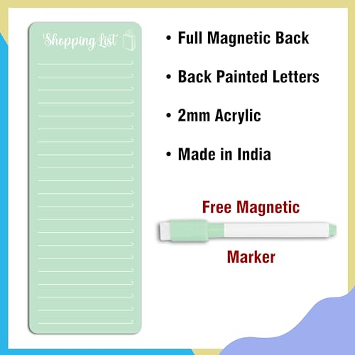 Image of Clickedin Magnetic Shopping List Grocery Fridge Magnet, 10x24 cm Acrylic Board with Marker (Light Green)