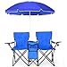 GOPLUS Chaise de Camping Pliante 2 Places avec Parasol, Poche Isotherme et Porte-gobelet，Fauteuil de Jardin Portable en PVC Idéal pour Randonnée, Plage, Pêche Max 113 KG Bleu