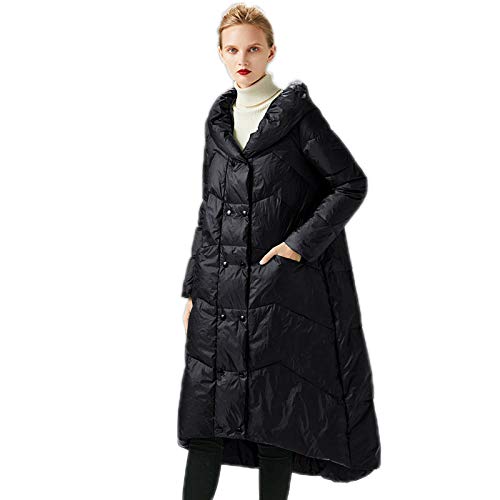 LABYSJ Women's Long Down Jacket, Loose Large Swing Cape Type Thick Down Jacket Female Over The Knee Long Windproof Anti-Static White Duck Down Jacket,Black,S