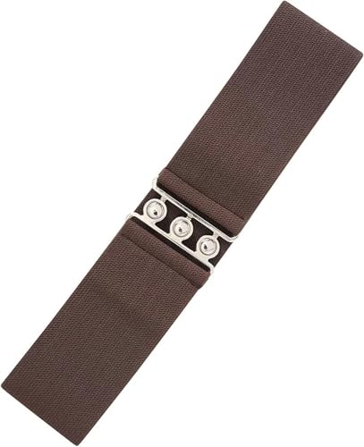Ro Rox Retro Vintage Belt | Elastic Women's Belt |50s Nurse Stretchy Belt with Silver or Gold Buckle & Clasp, Dark Brown & Silver, Medium