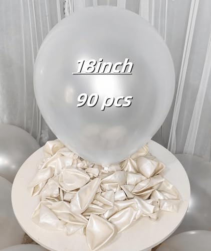 Image of 90 Pack White Pearl Balloons 18 inch Pearl White Latex Party Balloon Bulk for Various Party Events Decorations
