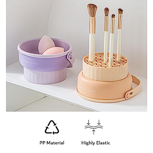 2 in 1 Silicone Makeup Brush Cleaning Mat with Brush Drying Holder, Portable Cosmetic Brush Cleaner, Purple - Image 4