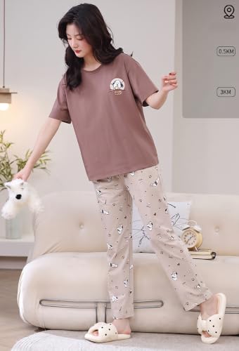 Image of GLASGO Women's Cotton Pajama Set with Top & Pants|| Korean Night Suit|| Lightweight Printed Set || Soft & Comfy Sleepwear for Girls & Women || LNS-3-$